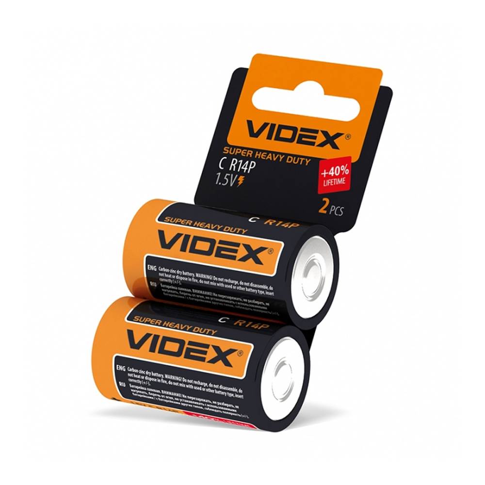 Батарейка Videx R14 сольові 2шт